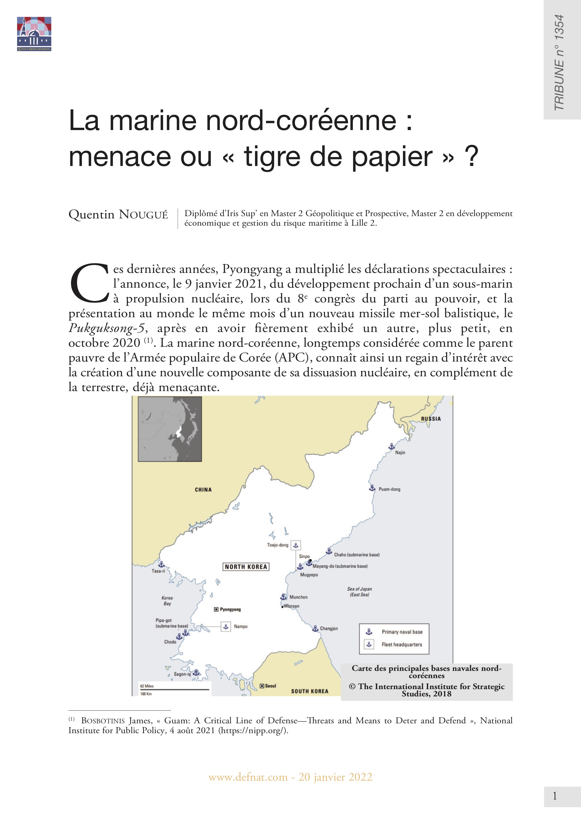 La marine nord-coréenne : menace ou « tigre de papier » ? (T 1354)
